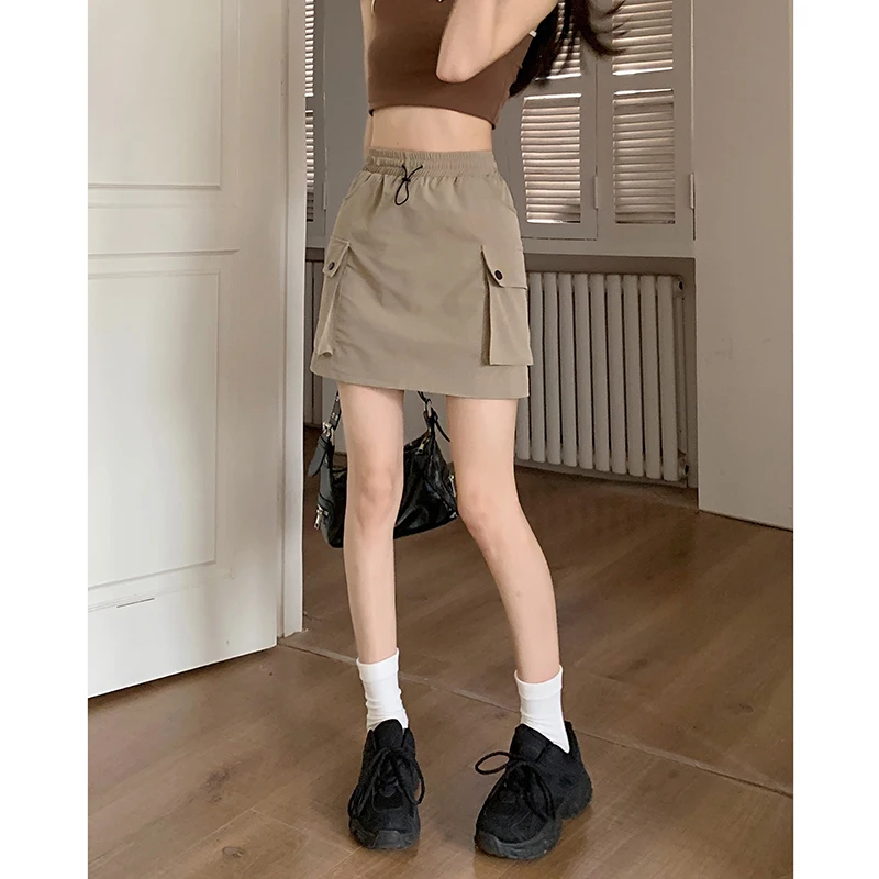 

Elastic Waist String Work Dress Half-body Skirt Women Summer 2023 New High Waist Slim Design A-line Skirt