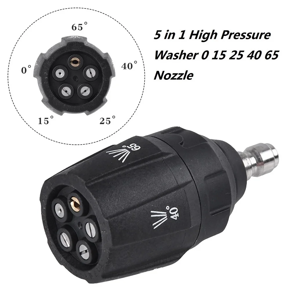 

5 in 1 High Pressure Washer 0 15 25 40 65 Nozzle Piece G1/4 Male Connect Quick Realease Adaptor Car Washer Gun Nozzle