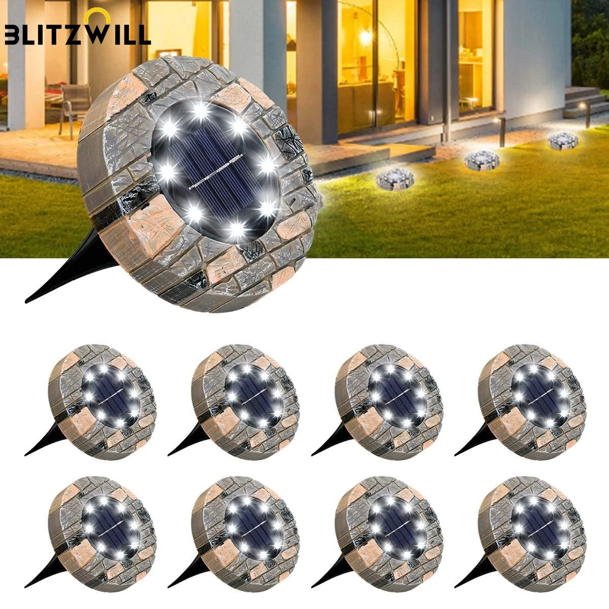 

4/8PCS Solar Floor Lights 8 LEDs Waterproof IP65 1.2V 600MAH Garden Lights Solar lamp Outdoor for Street Yard Lighting