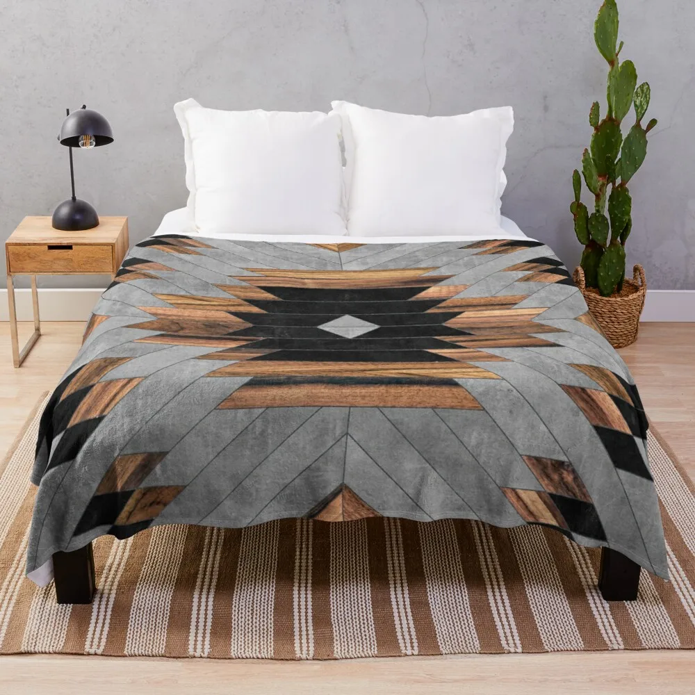 

Urban Tribal Pattern No.6 - Aztec - Concrete and Wood Throw Blanket Double Blanket Dorm Room Essentials Throw And Blanket