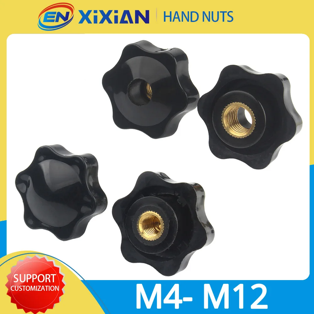 

M4 M5 M6 M8 M10 M12 Clamp Knob Handle Nuts Plum Bakelite Hand Tighten Thread Star Black Manual Thumb Clamping Through Nuts