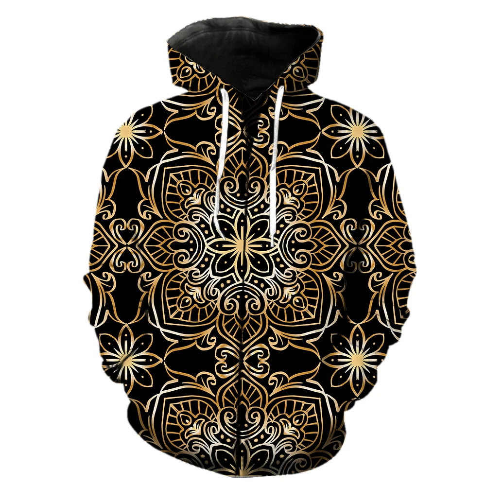 

European Style Retro Pattern Men's Zipper Hoodie Harajuku Casual With Hood Jackets Spring Tops Cool 3D Printed Oversized Teens