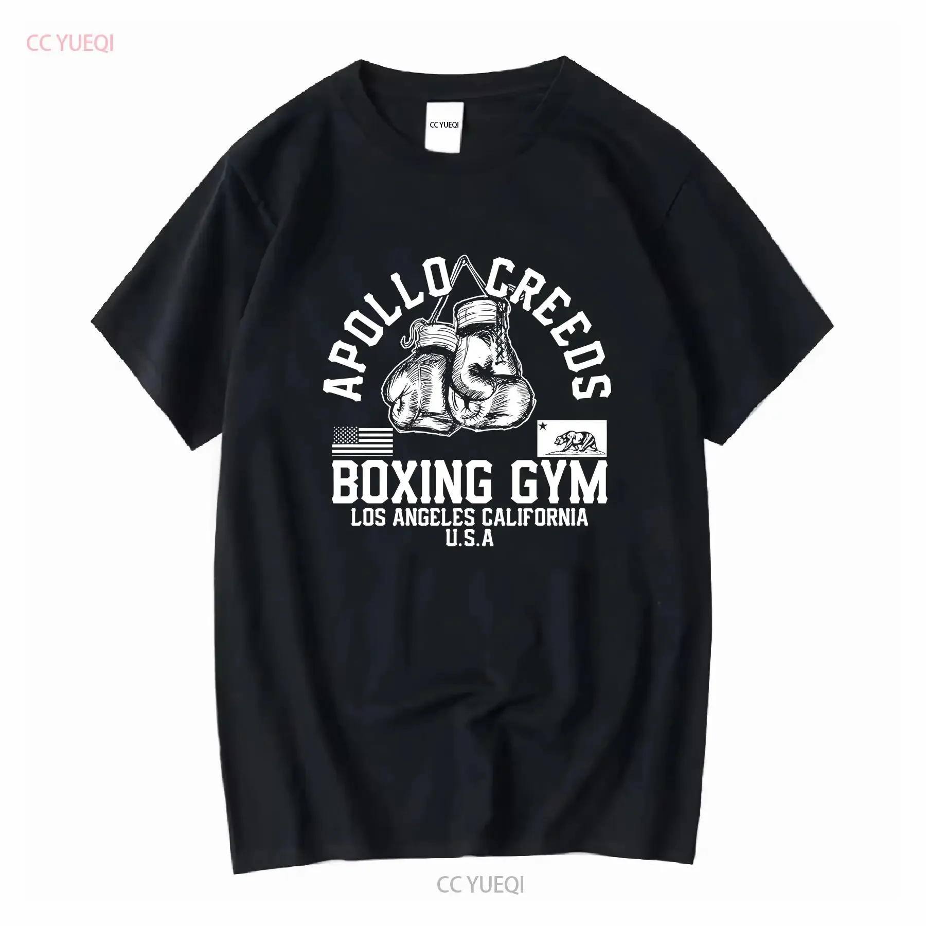 Фото Футболка Apollo Creed Boxing Gym, черная, винтажная, в стиле Cult Fightclub, с эффектом потертости, дышащая, слегка укороченная, модная, с графическим принтом №1