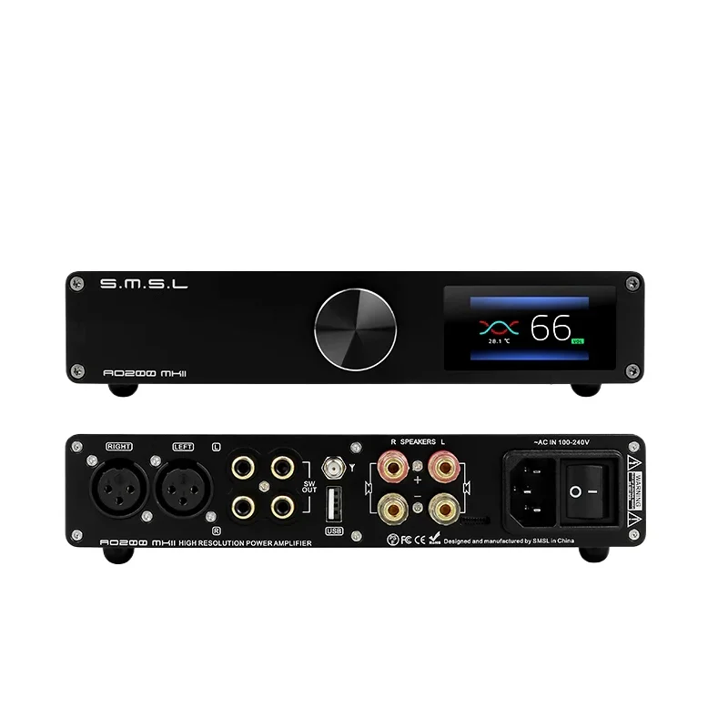 Фото Цифровой усилитель мощности SMSL AO200 MKII HIFI с процессором MA5332MS, входами XLR, RCA, USB и пультом дистанционного управления для ПК, DAC, TV, DAP №1