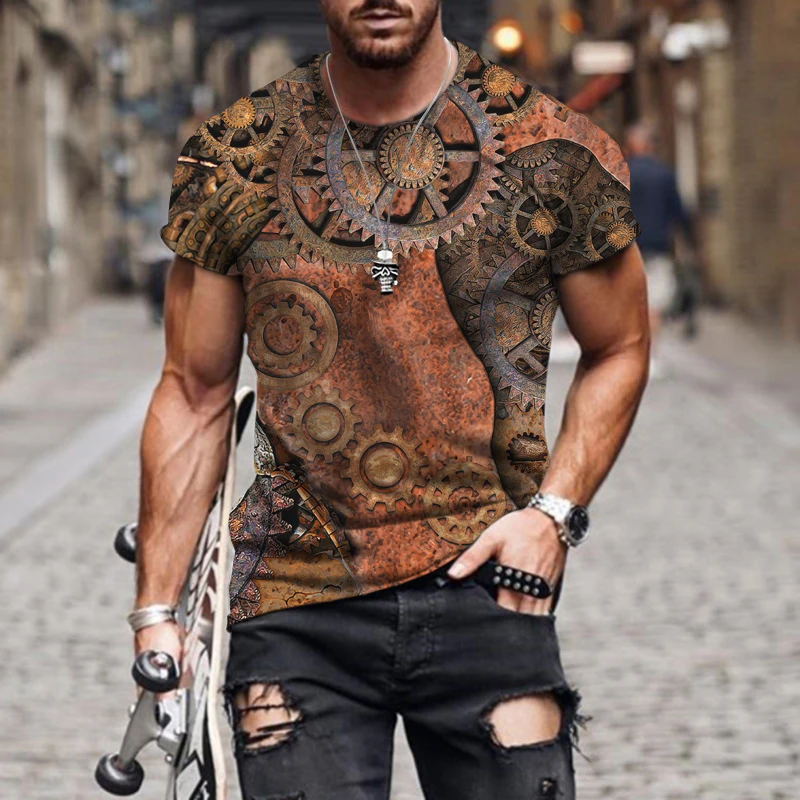 

Summer New Men's Fashion T-shirt Stone Clock Like Harajuku 3D Printing Casual Sports T-shirt Round Neck Retro Short-sleeved Top