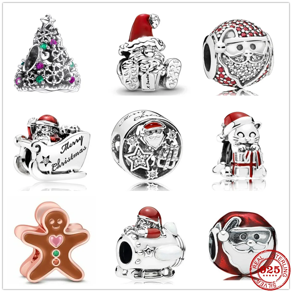 Подвески-шармы женские из серебра 925 пробы с бусинами в виде Санта-Клауса