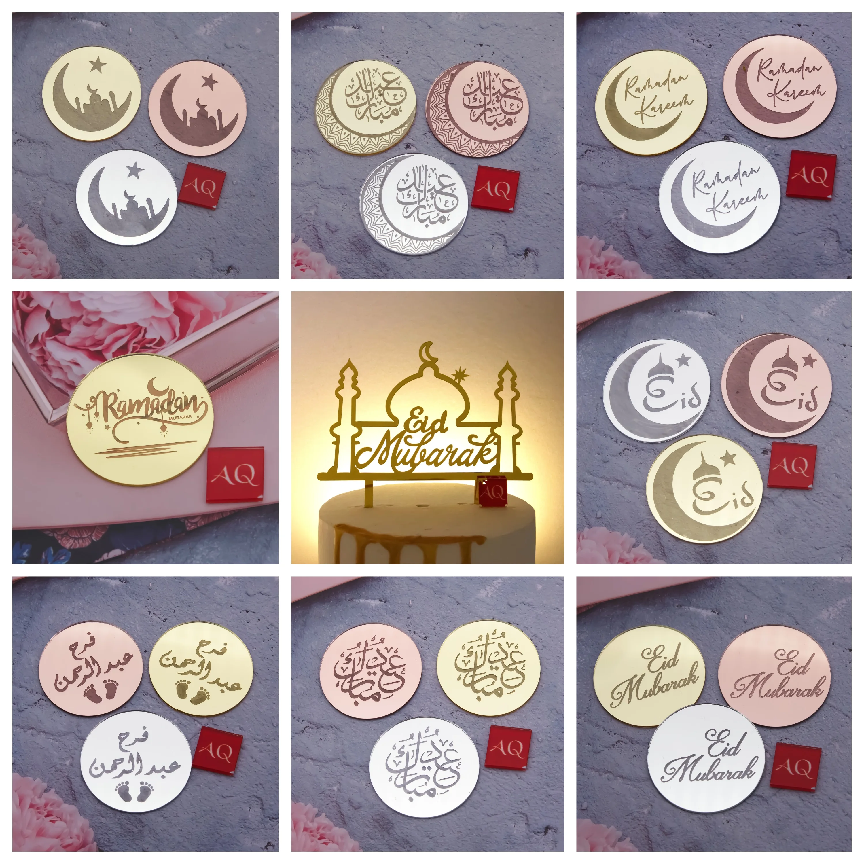 10 шт./золотые акриловые зеркальные ИД Мубарак топперы для капкейков Рамадан