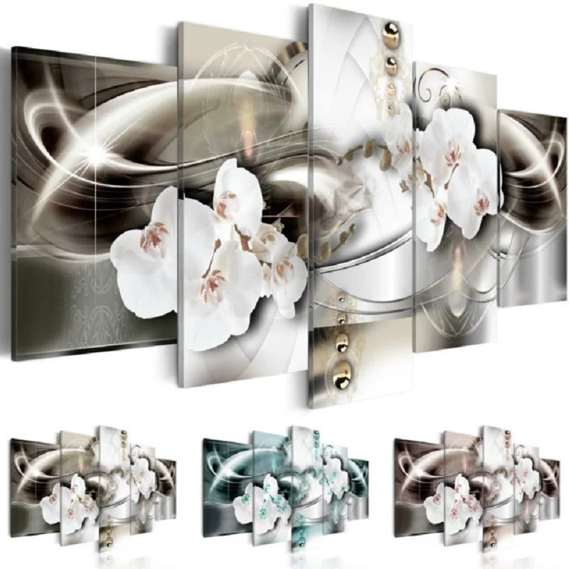 5 панелей холст искусство абстрактная Цветочная живопись для домашнего декора