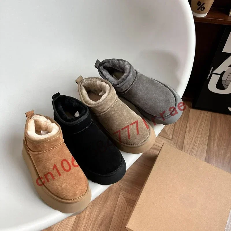 

Winter Fur Classic Mini Platform Boots Designer Women Men Snow Boots Real Leather Thick Bottom Brown Slip-on Australia Booties