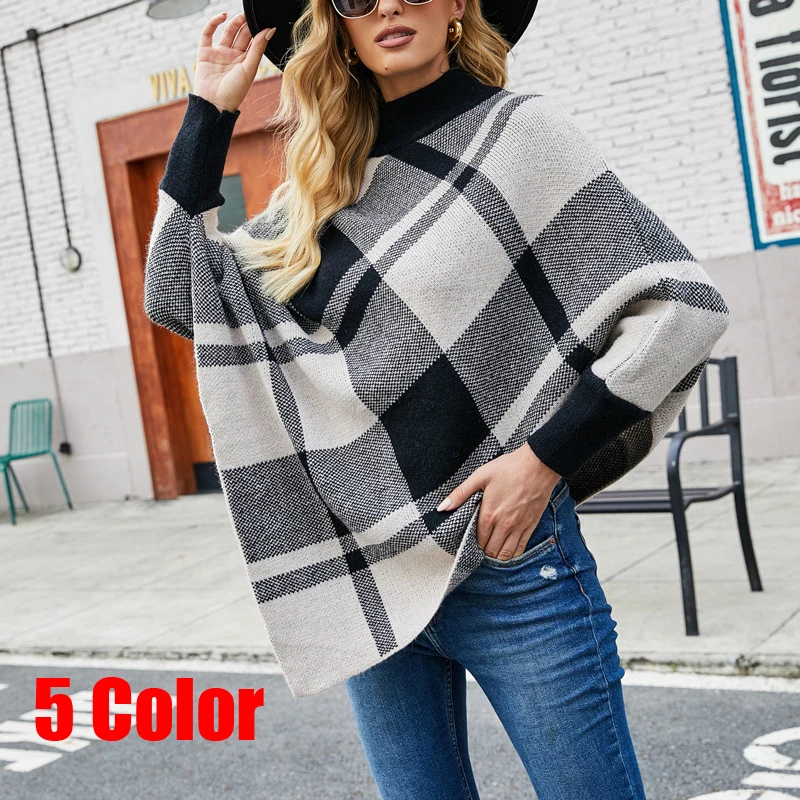 

Women's knitted shawls 2022 pullover sweaters new winter capes women's knitted plaid shawls coats ponchos elegant capes