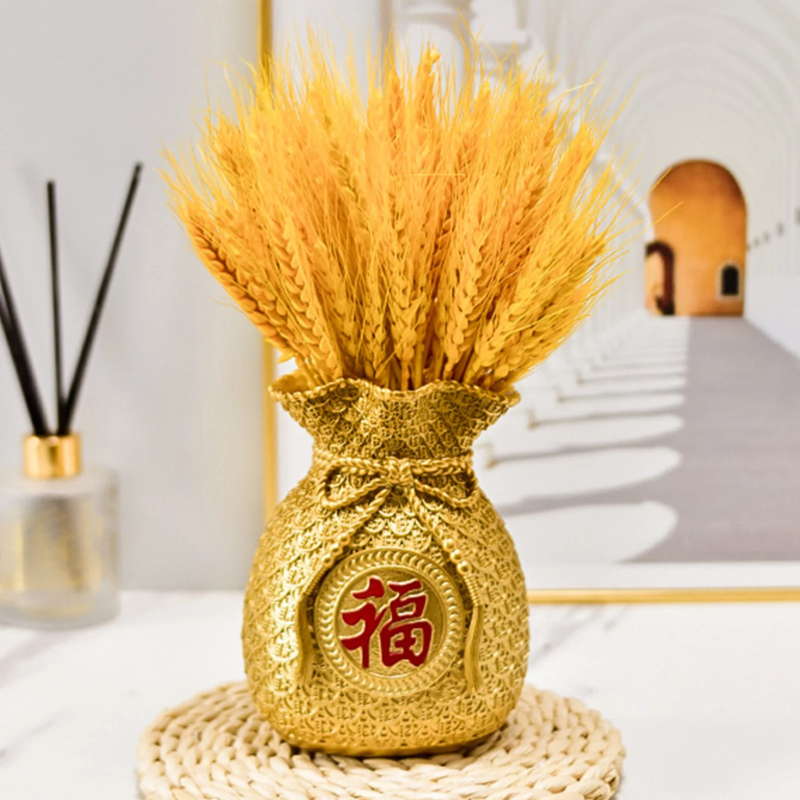 Chinese Red Flower Vase Money Bag Shaped Vase Blessing Bag Flower Vase Resin Flower Pot Basket For Fortune Lucky