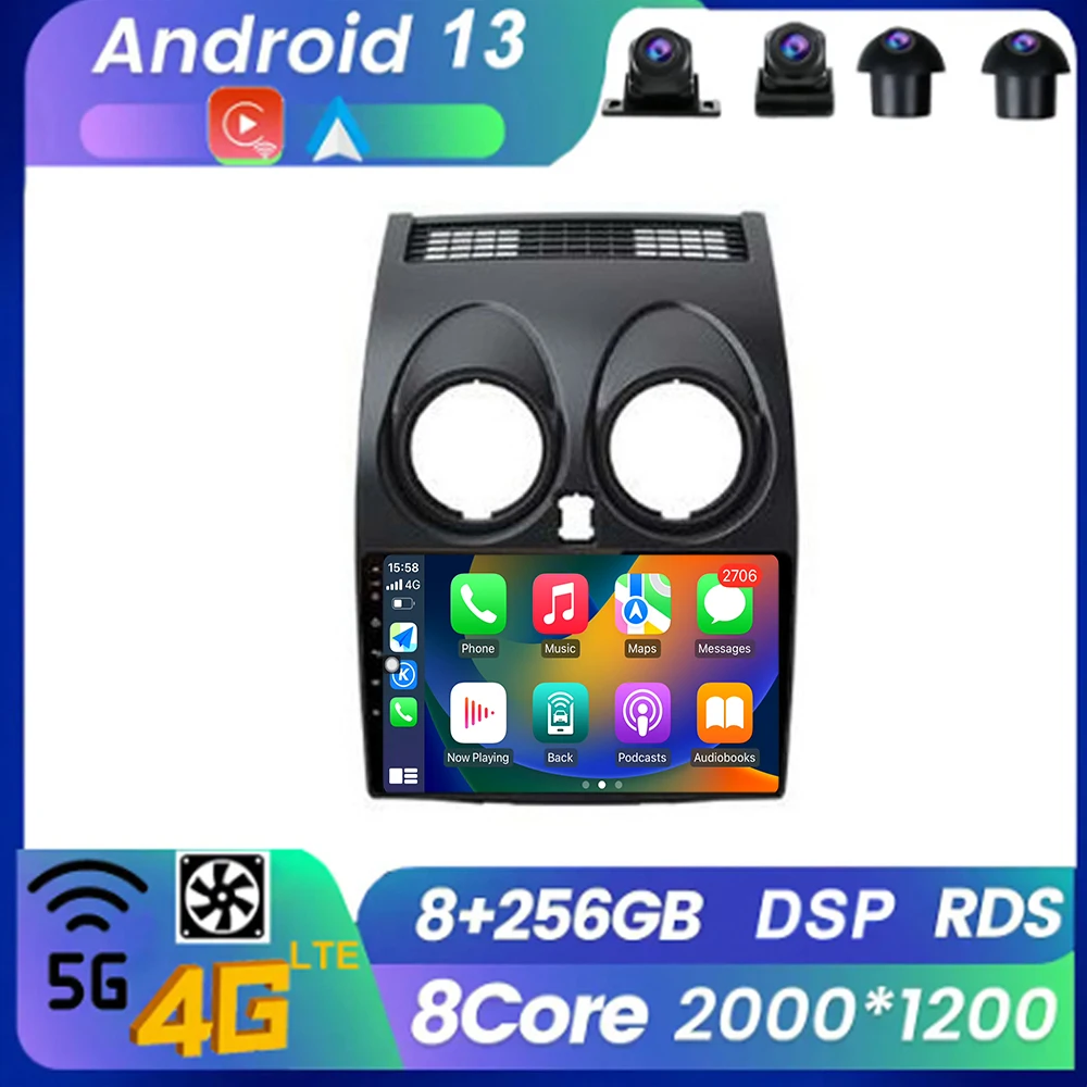 

Android 13 Авторадио беспроводной Carplay мультимедийный для Nissan Qashqai J10 2006 2007 2008-2013 радио Bluetooth WIFI