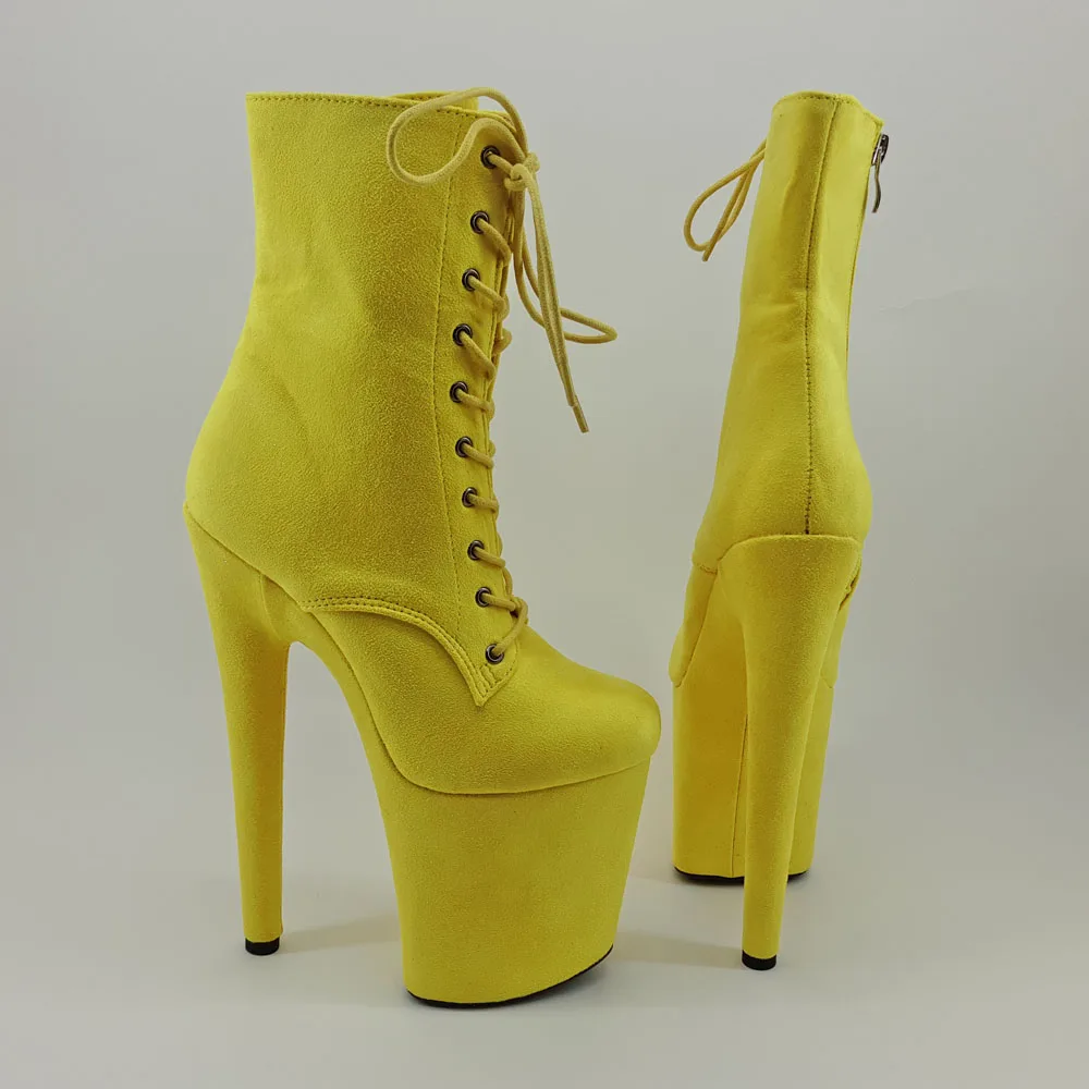 Leecabe Yellow Suede 20CM/8inches Pole dancing shoes High Heel platform Boots closed toe Pole Dance booties