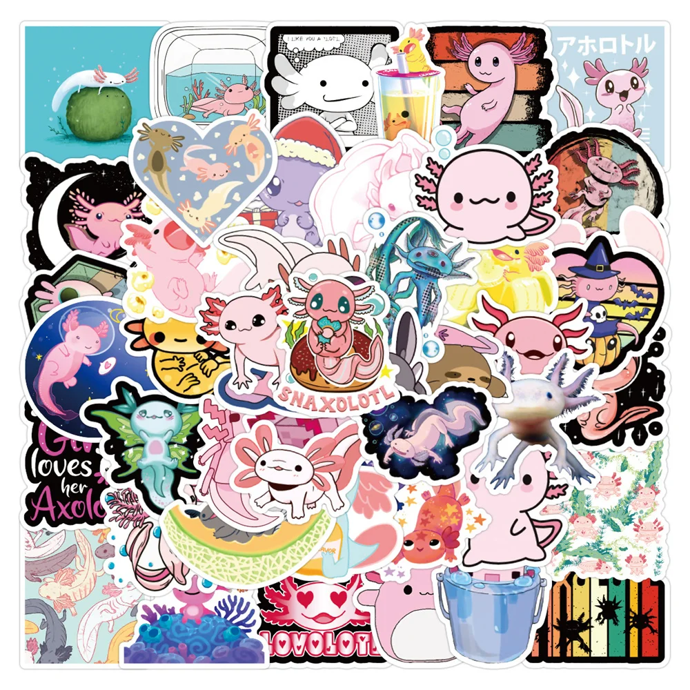 

50PCS New Cute Axolotl Graffiti Sticker Waterproof Luggage Laptop Scooter Water Cup Sticker Wholesale