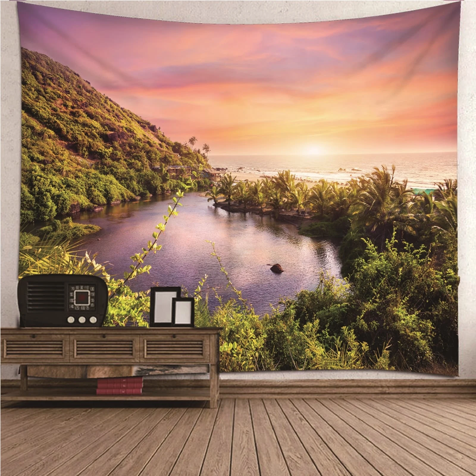 

Photo Tapestry 3D Wall Decoration natural scenery Sunset Ocean Trees Wall Hanging Blanket Dorm Art Decor Covering