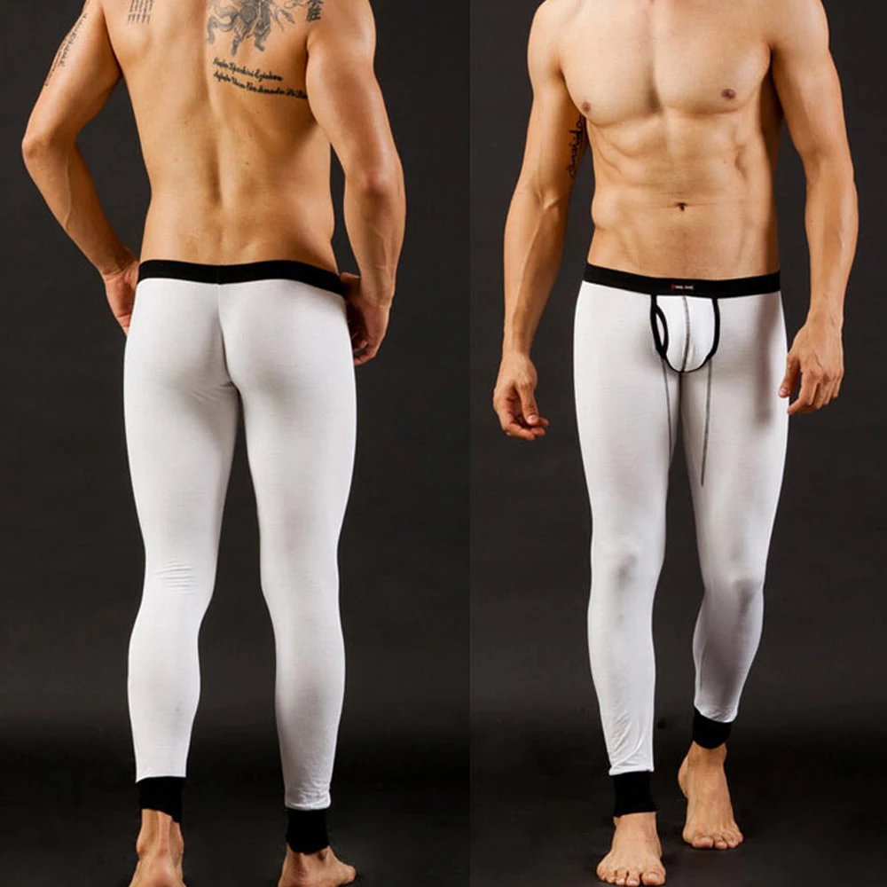 Sexy Long Johns Men's Legging Pants Bulge Pouch Long Underpants Man Thermal Underwear Keep Warm Breathable Trousers Sleepwear