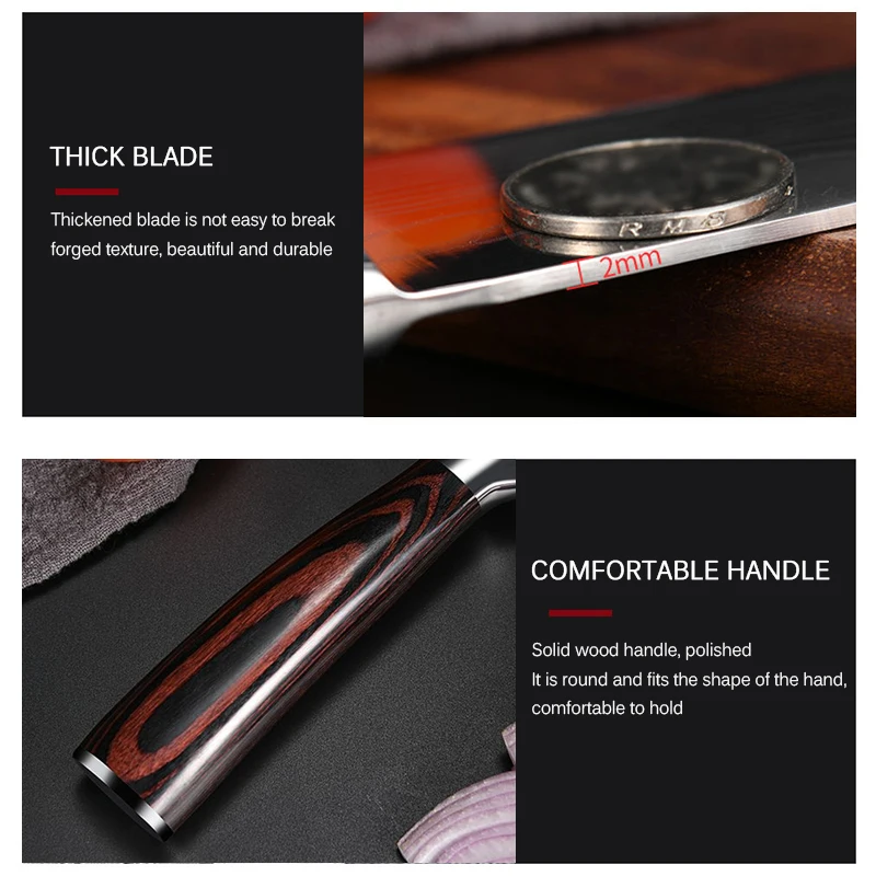 Набор Кухонных Ножей Из 3 Предметов Нержавеющая Сталь 7CR17 440C Лазерный Дамасский