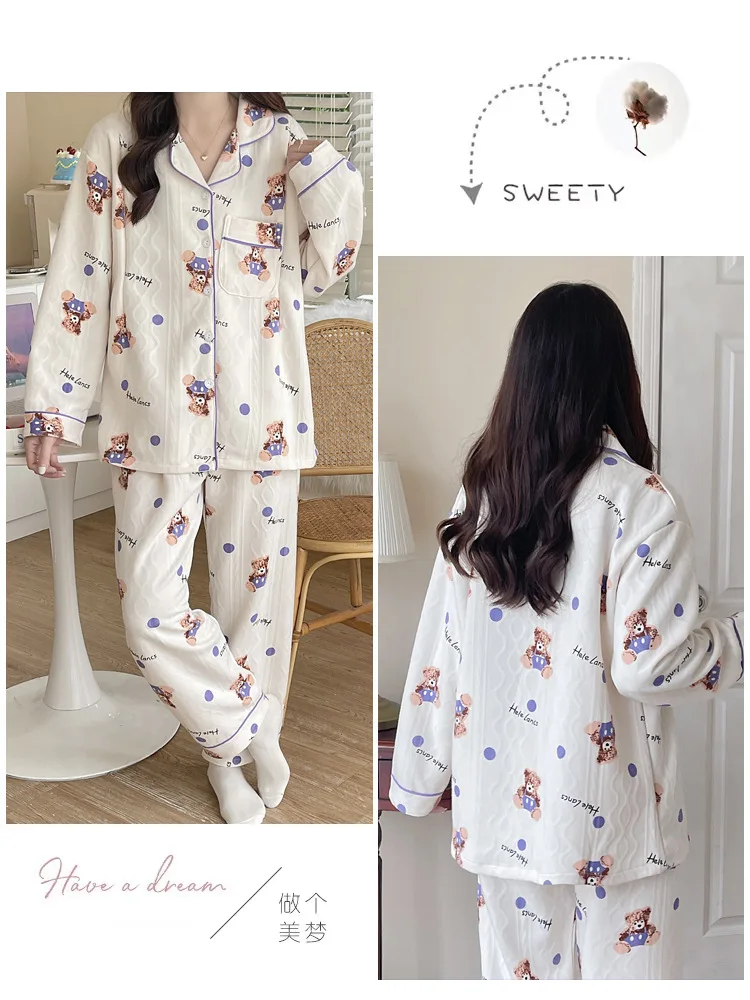 Prenatal and postnatal pure cotton delivery woman feed a baby at the breast winter suckle for pregnant women maternity pajamas images - 6