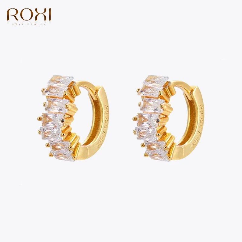 Женские прямоугольные серьги ROXI, круглые серьги-кольца из меди с кристаллами, Элегантные украшения для девушек и женщин