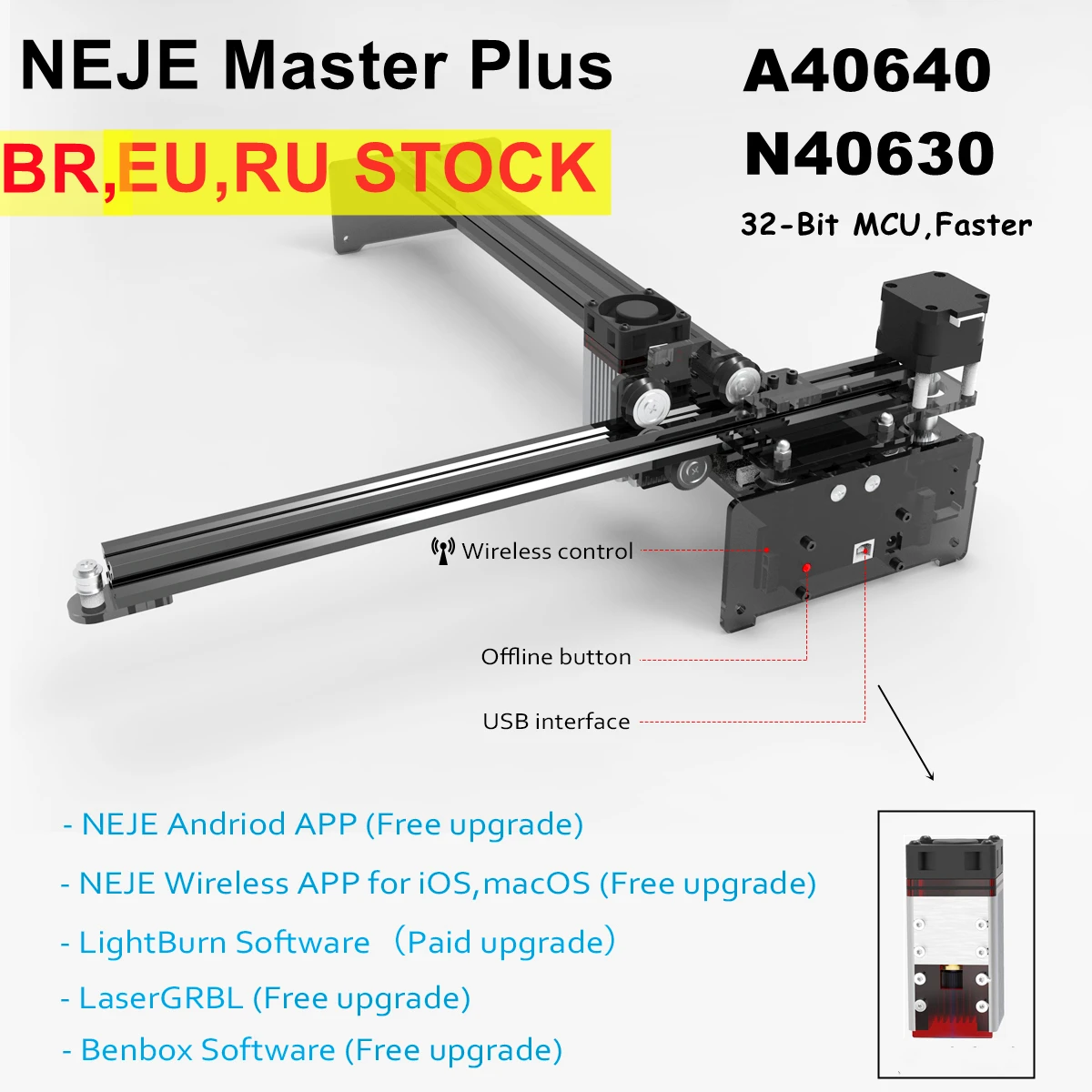 NEJE Master Plus A40640 80W CNC Laser Engraver Cutter Printer Cutting Machine Router Lightburn Bluetooth Wood Metal Mark Tools