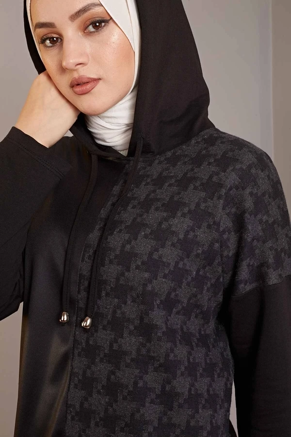 Leather Look Crowbar Pattern Sweat Summer Spring 2021 ladies muslim clothes for woman casual long sleeve