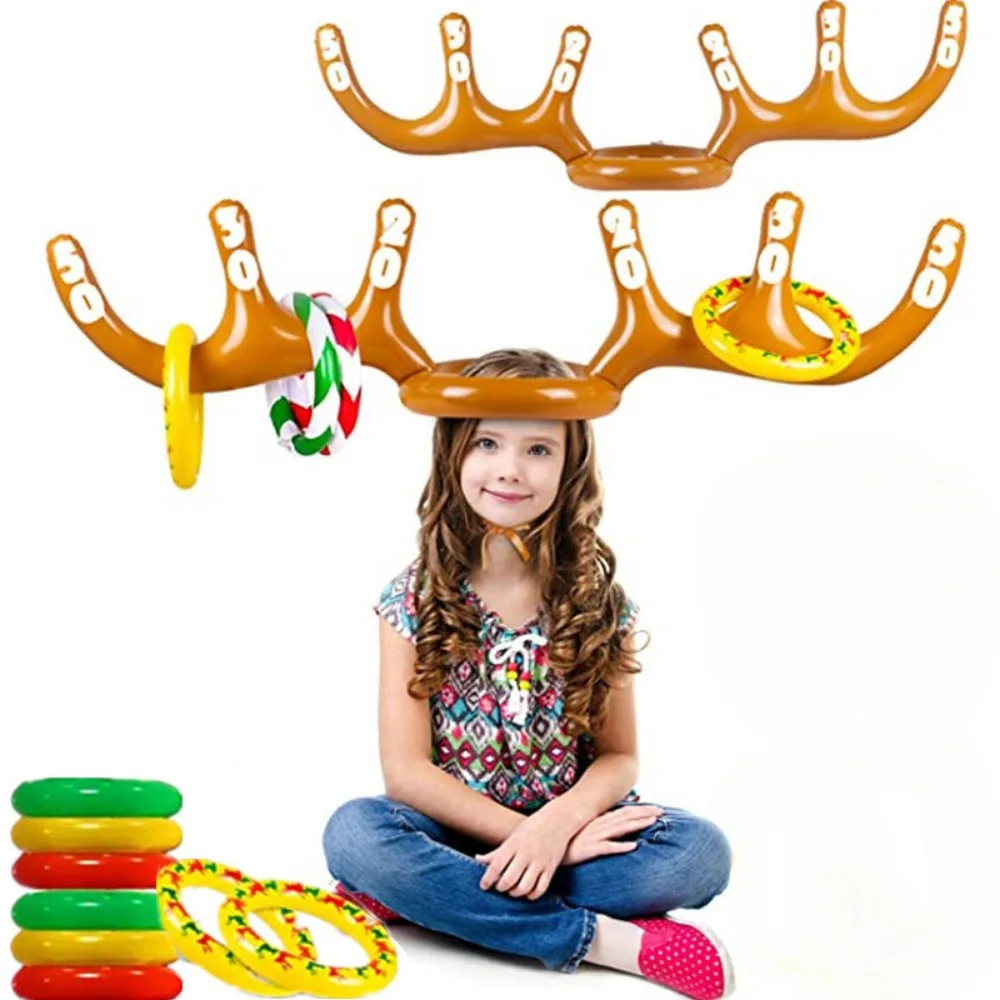

Christmas Game Inflatable Funny Reindeer Antler Hat Ring Toss Toys Christmas New Year Children Gift Inflated Party Games Toys
