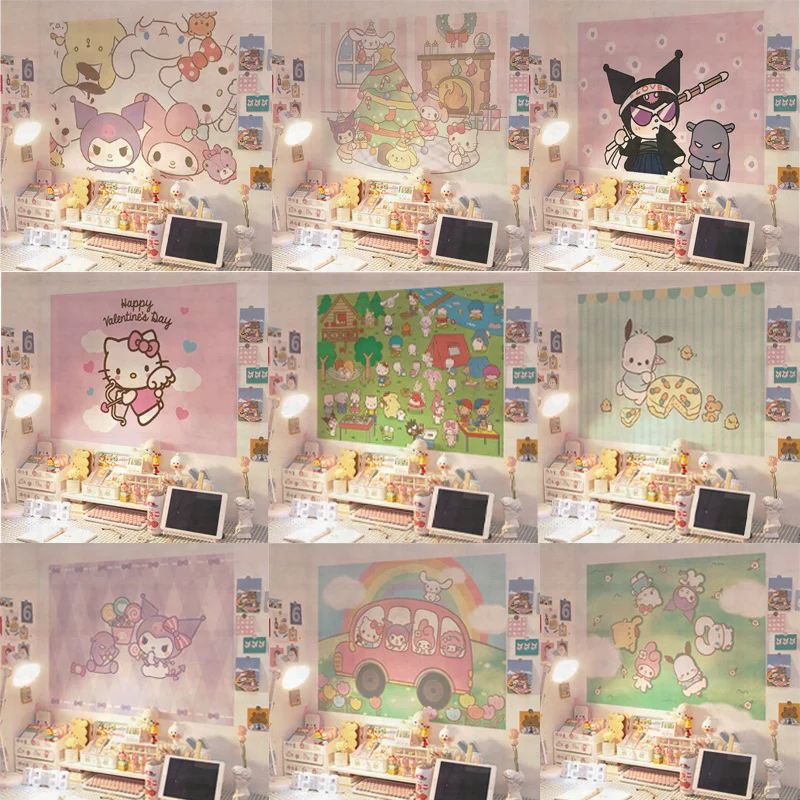 

Kawai Sanrio Cinnamoroll Kuromi Hello Kitty аниме обои для спальни для девушек милые Мультяшные плакаты