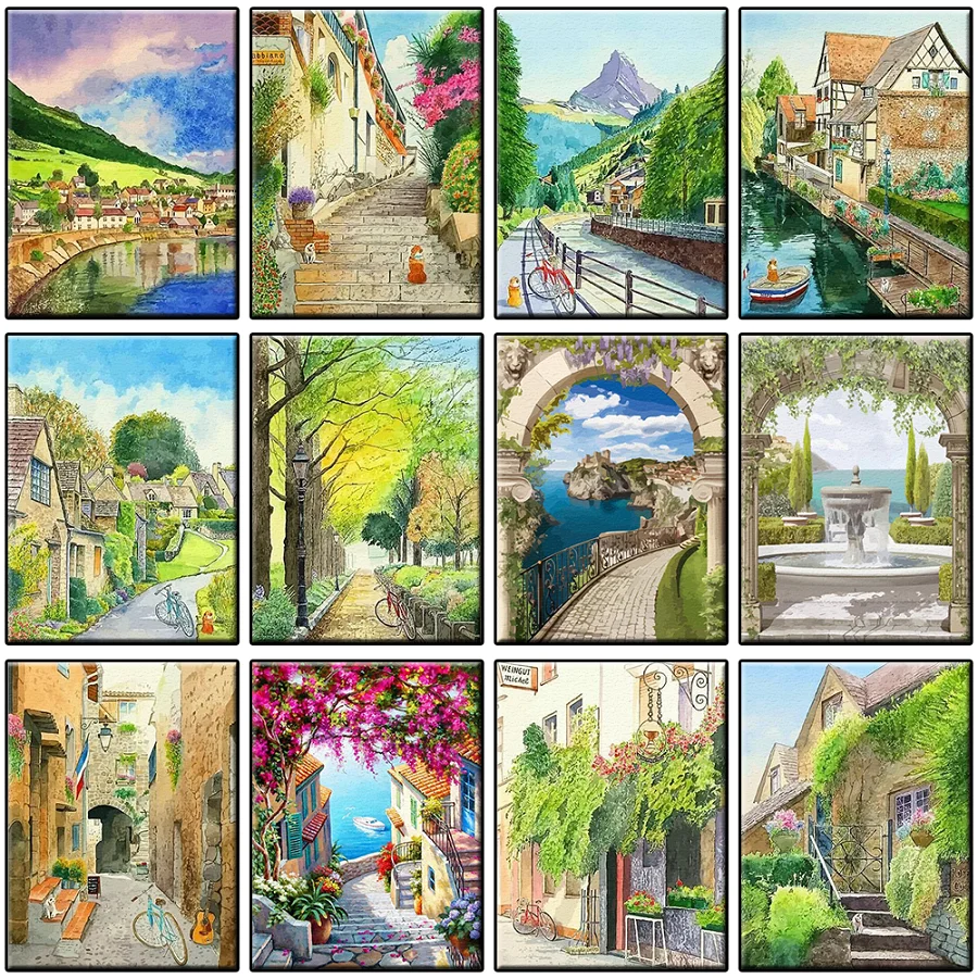 

Beautiful Hometown Scenery DIY Oil Painting By Numbers Green Garden Landscape Bedroom Home Decor Handpainted Art Wall Gift
