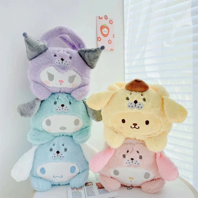 

New Sanrio Cartoon Anime Kawaii My Melody Kuromi Cinnamoroll Fashion Plush Winter Portable Bag Girls Birthday Gift