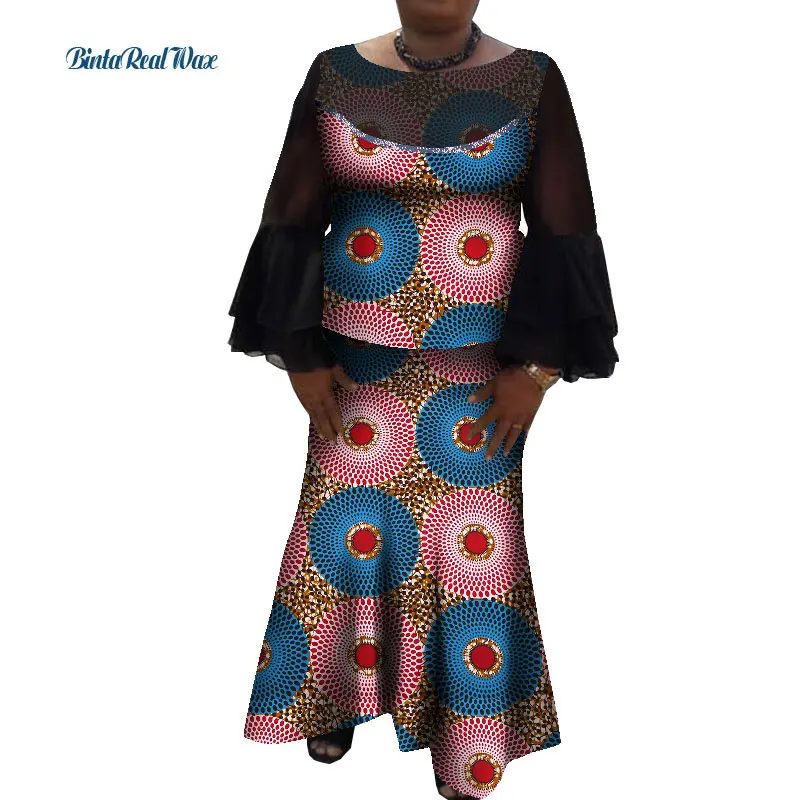 African Applique Top and Skirts Sets for Women Bazin Riche Traditional African Women Party Clothing 2 Pieces Skirts Sets WY8145