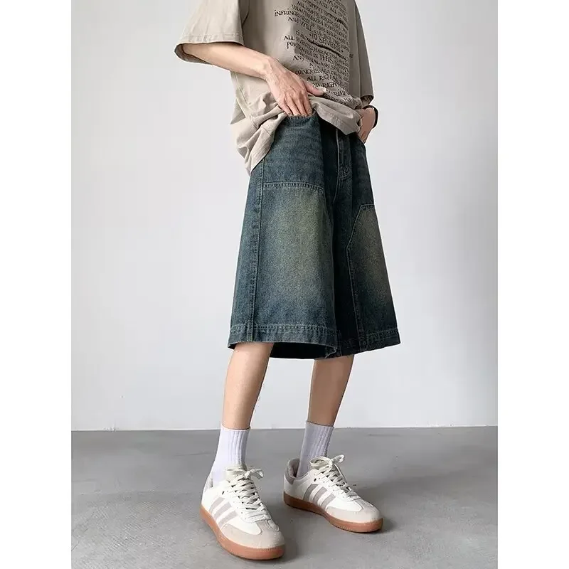 Винтажные джинсовые шорты для мужчин и женщин уличная одежда прямые брюки с