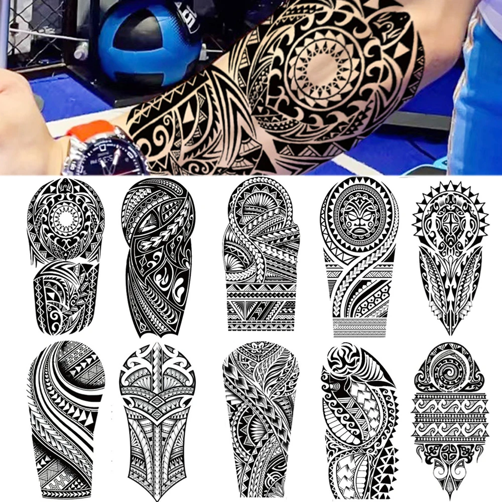 

100Pcs Wholesales Waterproof Temporary Tattoos Sticker Man Bohemian Wolf Totem Arabic Script Body Arm Art Fake Women Tatoos
