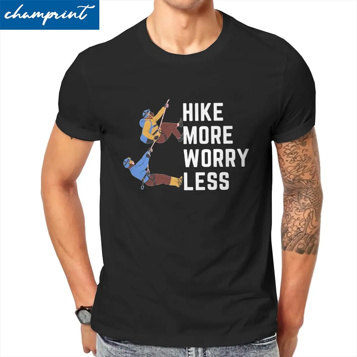 

Hike More Worry Less Men's T Shirt Hiker Amazing Tee Shirt Short Sleeve Crew Neck T-Shirt Cotton Plus Size Clothes