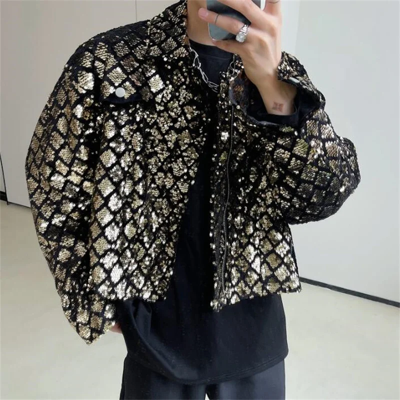 Hairstylist jacket men short coats sequin suit design singer рубашка мужская camisa masculina manga longa camisas de hombre