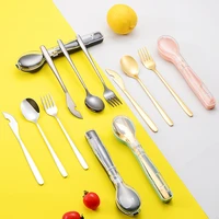 portable cutlery with case stainless steel dining fork spoon knife travel bento set opener no collision home kitchen accessories