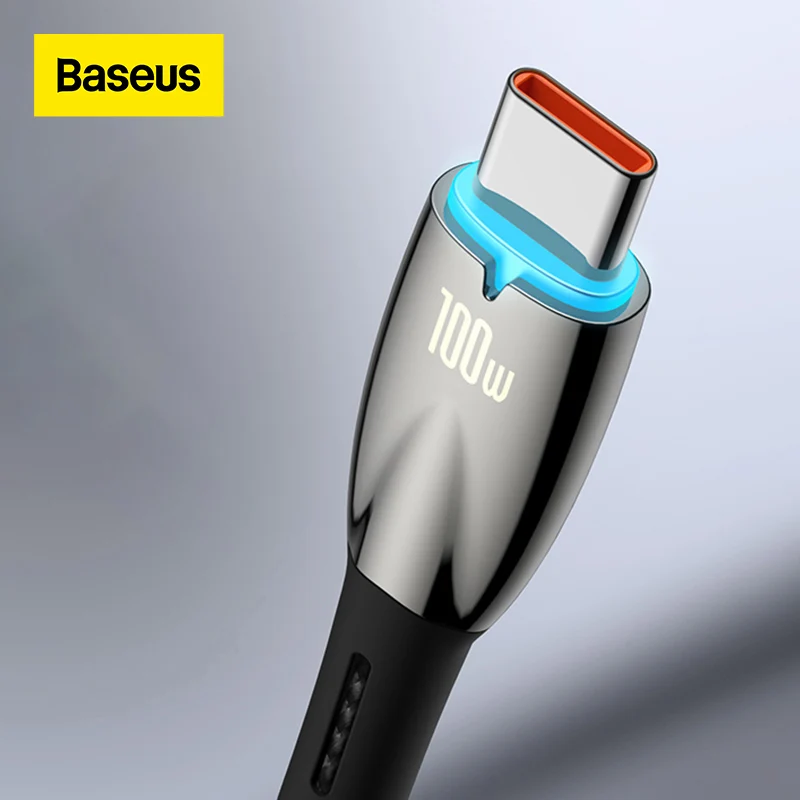 Baseus PD100W Led Light Usb Cable Type C Fast Charging Data Cable Type-C To Type-C 5A Mobile Phone Cord For Xiaomi Phones Laptop