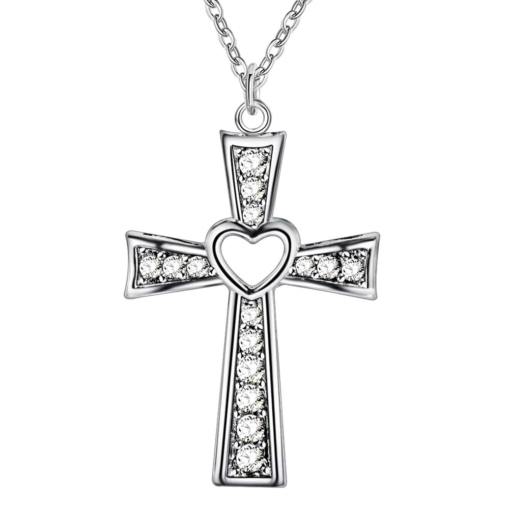 

Cross Heart Pendants Female Aesthetic Silver Color Necklace Luxury Quality Jewelry For Women Free Shipping Items GaaBou