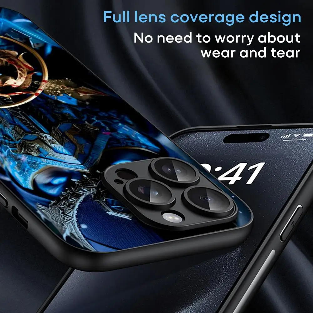 Фото Чехол для iPhone 16 15 14 13 12 11 Plus Pro Max Limited Edition с дизайном логотипа Mortal Kombat, черный, жесткий, из овечьей кожи №4