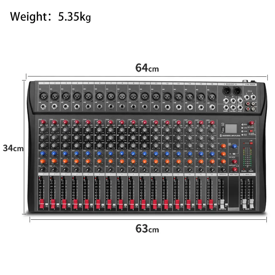 DX16 Профессиональный 16-канальный DJ-контроллер USB аудиомикшер для гитарной