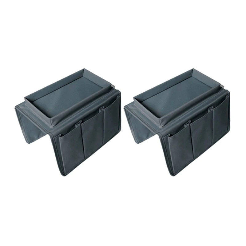 

2X Sofa Armrest Organizer With 4 Pockets And Cup Holder Couch Armchair Hanging Storage Bag For TV Remote Control-Grey
