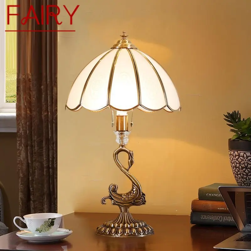 

FAIRY Modern Swan Copper Table Lamps LED Creative Retro Brass Glass Desk Light for Home Living Room Bedroom Study Decor