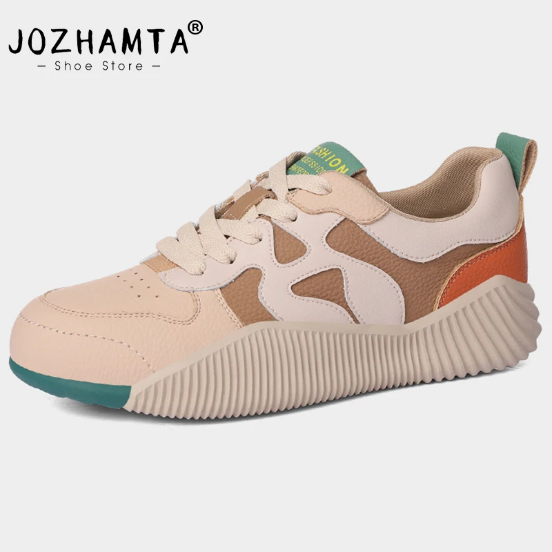 

Кроссовки JOZHAMTA женские из натуральной кожи, Повседневная модная обувь на платформе и высоком каблуке, туфли-лодочки для тенниса, Размеры 35-42, 2023