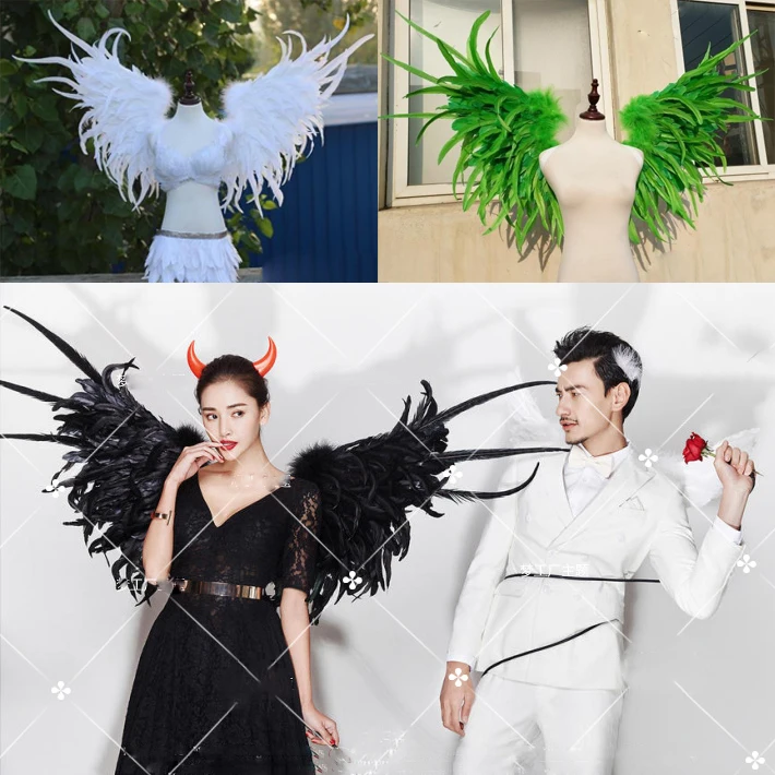 

Shows Carnival V Cabaret Stage Performance Clothes Wing Headwear Skirt Big Angel Feather Wings Costumes Set For Women