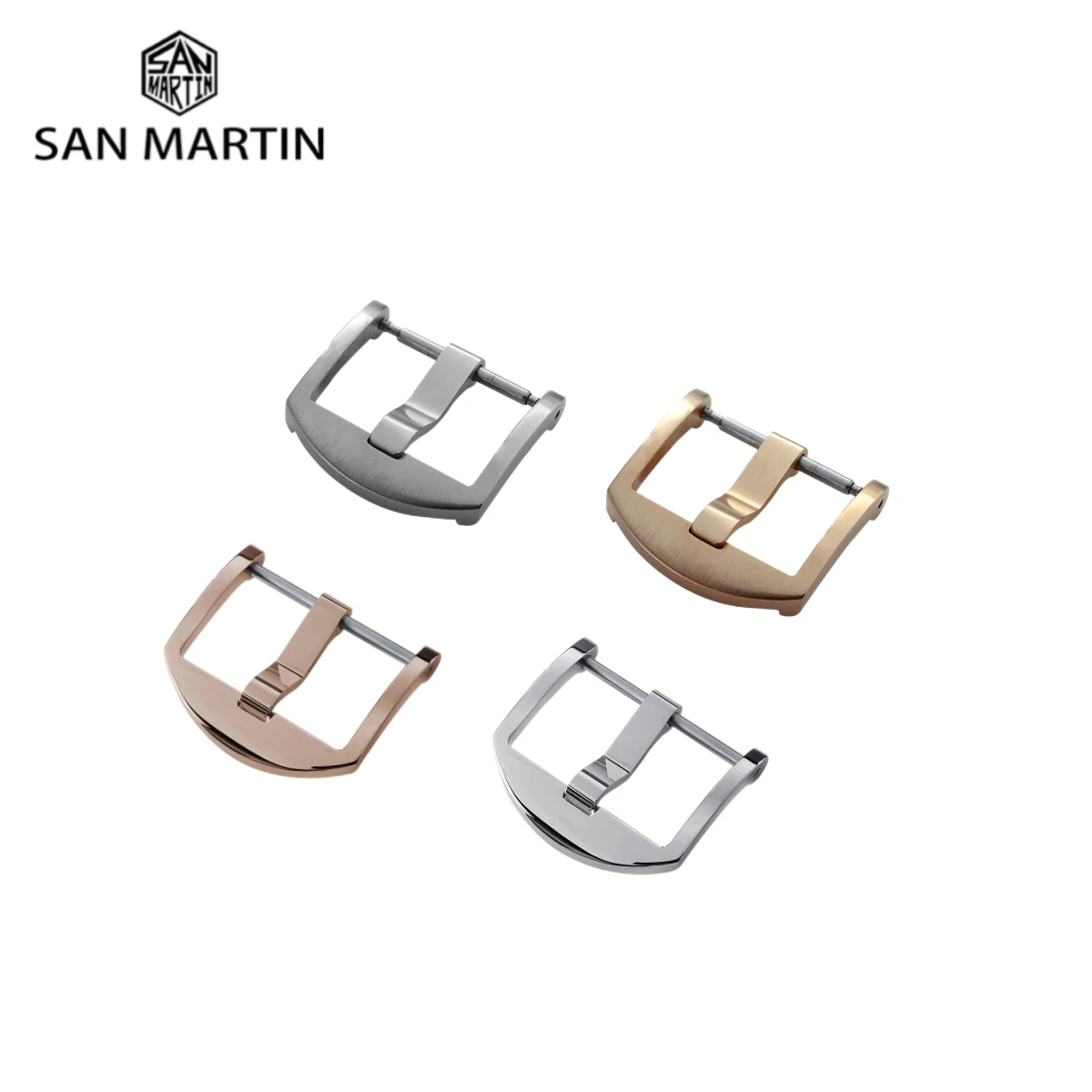 San Martin Watch Band Buckle 20mm 316L Stainless Steel Watchband Silver Bronze Brushed Polished Watch Parts Clasp Accessories
