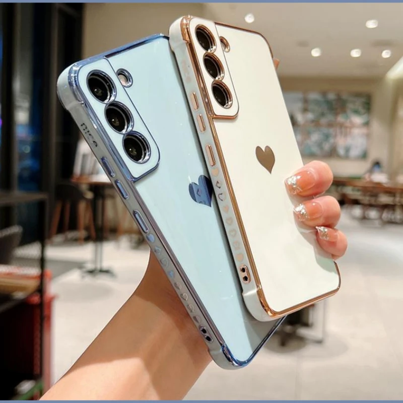 

Plating Phone Case for Samsung Galaxy S22 Ultra S21 S20 FE S22 S21 A52 A53 Plus A13 5G A12 Love Heart Side Pattern Phone Cover
