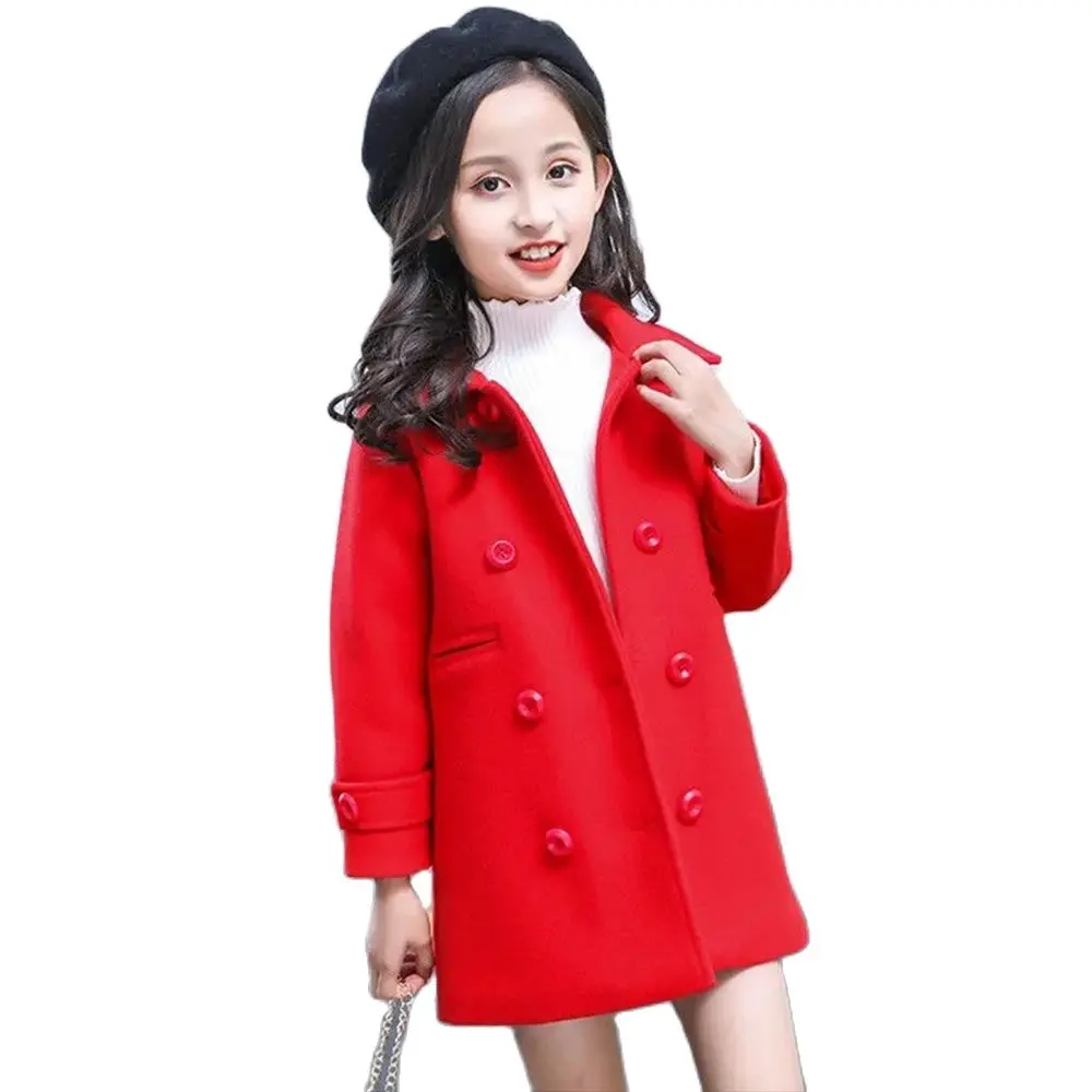 

Woolen Winter Jacket For Girl New 2022 Korean Version Fashion Thicken Coat Keep Warm Double Breasted Slim Childrens Clothing