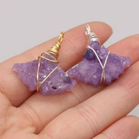 natural stone amethyst winding irregular fan pendant for jewelry making diy necklace accessories healing gems charms gift28x32mm