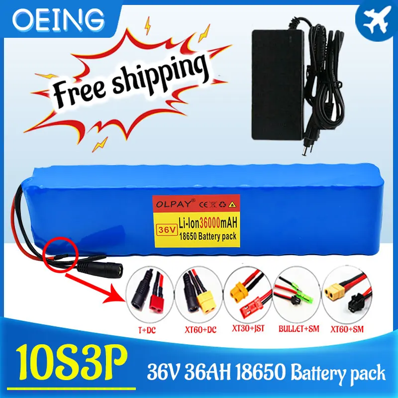 

10S3P 36V 36Ah Battery Ebike Battery Pack 18650 Li-Ion Batteries 500W for High Power Electric Scooter Motorcycle Scooter+Charger