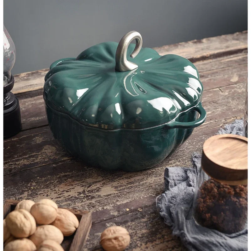 

Home Enamel Cooking Pots Multi-functional Kitchen Casseroles Pumpkin Shape Soup Pot Delicate And Practical Pots For Kitchen