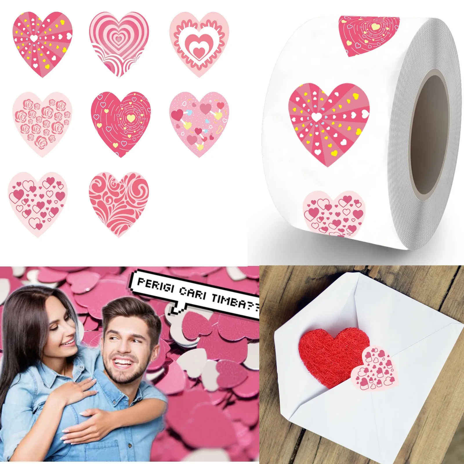 

500pcs Valentine'S Day Handmade Sticker Pink Heart Paper Stickers Scrapbooking Stickers Party Gift Decoration Labels Lover Gifts